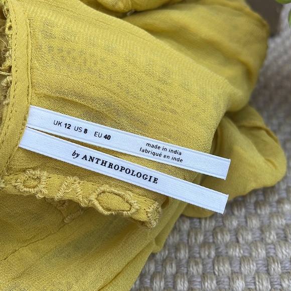 Anthropologie Yellow Clemetine Eyelet Long Sleeve Lined Boho Top Womens Size 8 - Picture 11 of 14